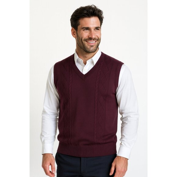 Men’s PJ Paul Jones Cable Knit Sweater Vest – Size M – Deep Purple – NWT - Picture 1 of 8